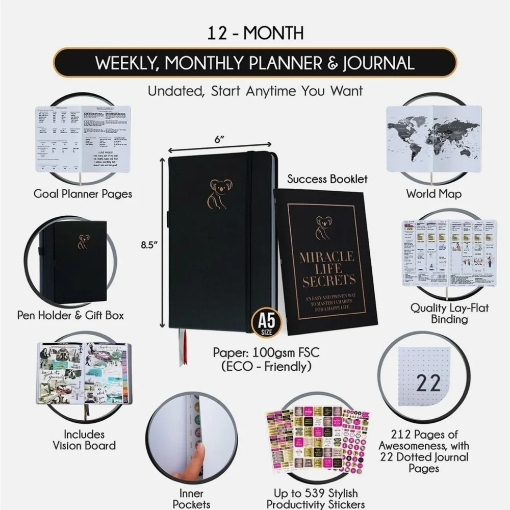Freedom Mastery Self Care Planner | A5 Life Goal Journal | Undated | New